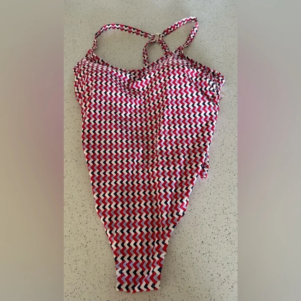 Kona Sol chevron pattern Women's Red and White & blue one piece Swimsuit size 17